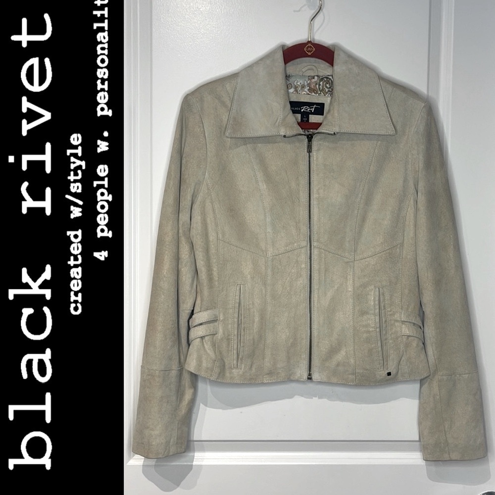 Black Rivet Leather Waist Length Jacket. Pristine Condition Size L. Zero Flaws